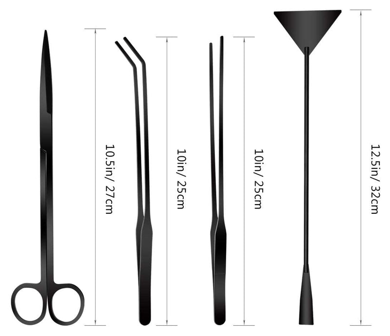 4 in 1 Black Stainless Steel Aquascape Tool Kit - AquaticMotiv