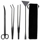 4-in-1 Black Stainless Steel Aquascape Tool Kit with scissors, forceps, speculum, pouch