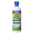 Api leaf zone 8oz white plastic bottle with blue cap and label featuring green aquatic plants for aquarium use