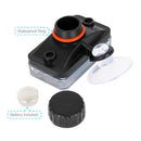 Aquarium digital LCD thermometer with black waterproof housing, orange seal, clear suction cup, and battery