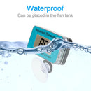 Teal and black LCD aquarium thermometer with suction cup base