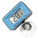 Blue digital LCD aquarium thermometer showing 28.3°C with suction cup