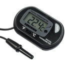 Black digital aquarium thermometer with sleek oval casing and small side probe for accurate fish tank temperature monitoring