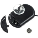 Black plastic suction cup flashlight with clear lens and removable battery compartment for aquarium digital thermometer