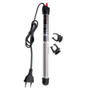 Black and silver submersible aquarium heater with coiled cord and clips