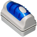 Blue and white plastic aquarium magnet cleaner with textured grip surface for fish tank cleaning