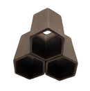 Aquarium triple hexagon cave with three interlocking matte dark brown hexagonal tubes forming a triangular structure