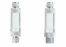 Clear glass co2 bubble counter vape tank with silver metallic threaded caps and textured grip for precise use