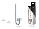 Silver u-shaped stainless steel aquarium diffuser with metallic finish and two clear silicone suction cups included