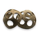 Two natural brown coconut shell spheres with holes for Coconut Hut