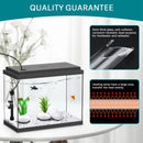 Hygger ETL-certified adjustable aquarium heater in 2mm glass tank with black frame, white rocks, plants, fish