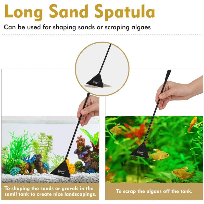 Hygger black stainless steel curved sand spatula for aquarium maintenance