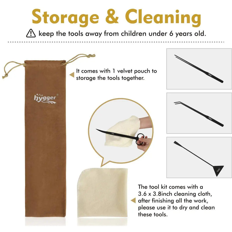 Brown velvet drawstring pouch with Hygger logo for Aquascaping Tool Kit