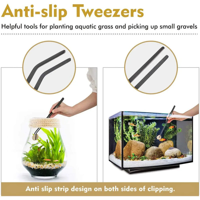 Hygger black anti-slip tweezers for aquascaping grass and gravel