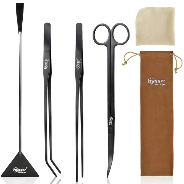Hygger Black Stainless Steel Aquascaping Tool Kit with Pouch and Cloth
