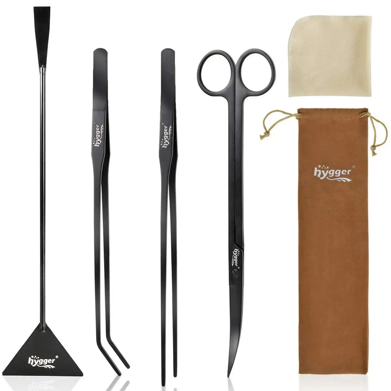 Hygger Black Stainless Steel Aquascaping Tool Kit with Pouch and Cloth