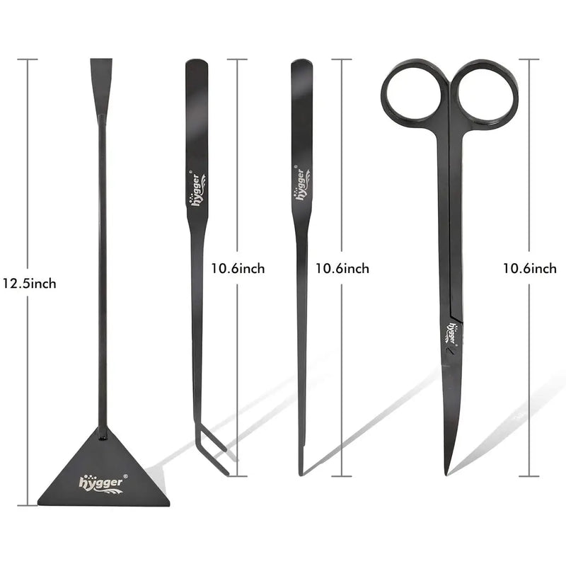 Hygger 4-piece black plastic garden tool set with ergonomic handles