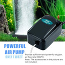 Black plastic hygger silent air pump with teal label and white power cord for 5-20 gallon aquariums