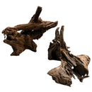 Two pieces of weathered Malaysian wood driftwood with gnarled textures