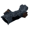 Natural aquarium cave grey dark gray textured plastic hideout shaped like hollowed log with brown accents