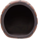 A dark brown textured ceramic pot with a rounded shape and ridges natural ceramic cave large design