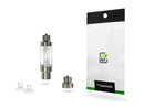Clear cylindrical co2 cartridge with metallic silver caps in white and green pouch for precision ss-series bubble counter kit