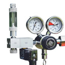 Silver and black pro-elite series dual stage co2 regulator with two pressure gauges and transparent flow meter for aquariums