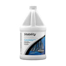 White plastic gallon jug of seachem stability aquarium water treatment product for biological filtration support
