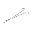 Stainless steel curved scissors with silver pointed tips and circular finger loops for precise cutting tasks