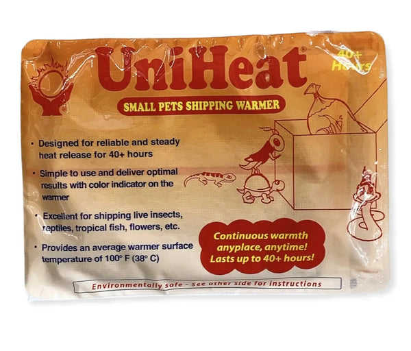 UniHeat Shipping Warmer heat pack in orange yellow packaging with red text