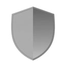A sleek metallic gray shield-shaped ice pack emblem with reflective surface for weather protection use
