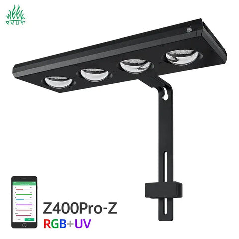 Week Aqua Z400Z PRO black rectangular LED grow light with 4 circular bulbs and mounting bracket, model Z400PRO-Z