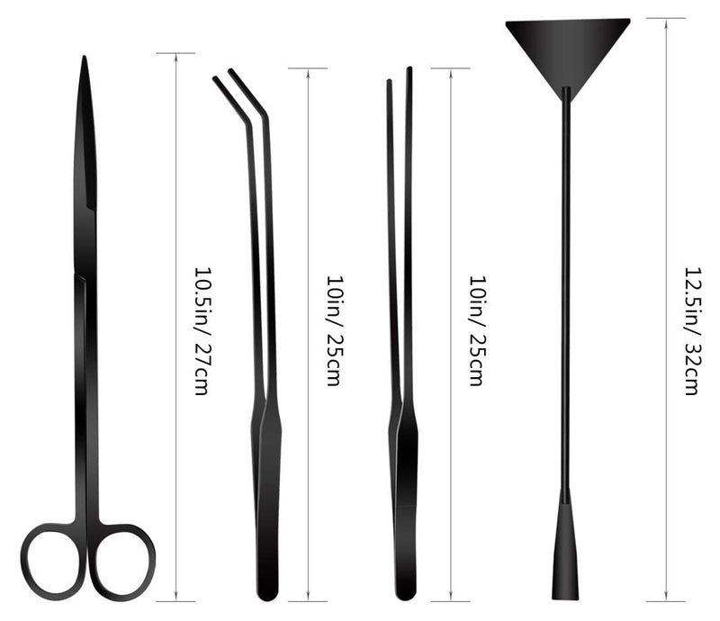 4 in 1 Black Stainless Steel Aquascape Tool Kit - AquaticMotiv