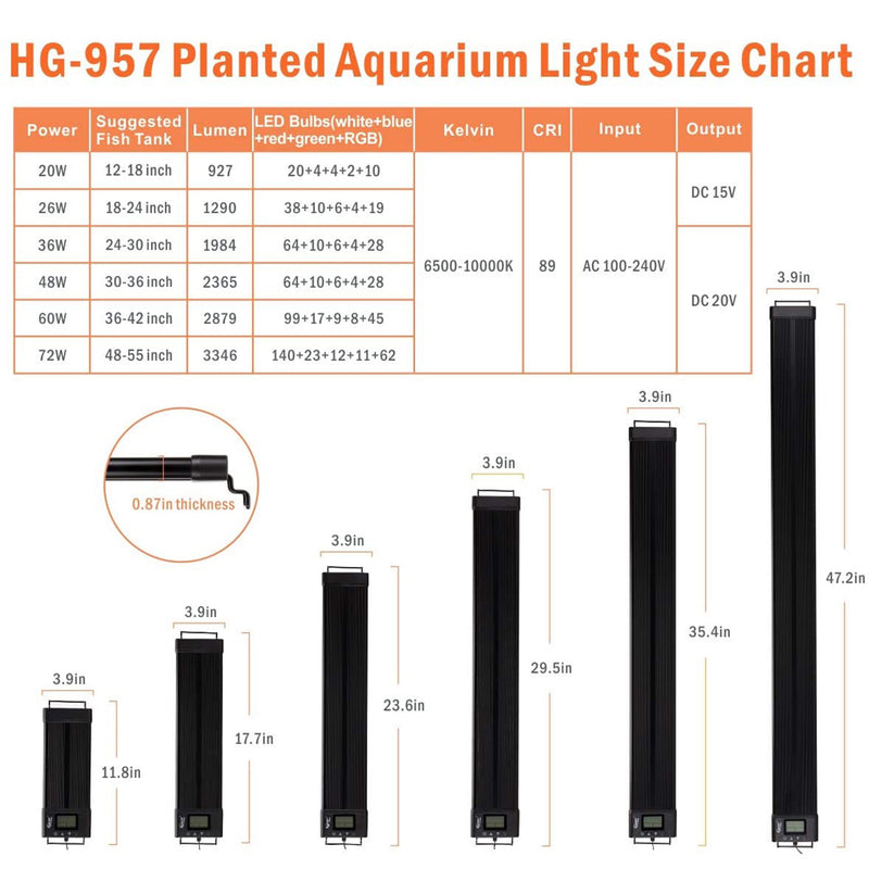 Hygger Full Spectrum LED Plant Light 12" to 55" - AquaticMotiv