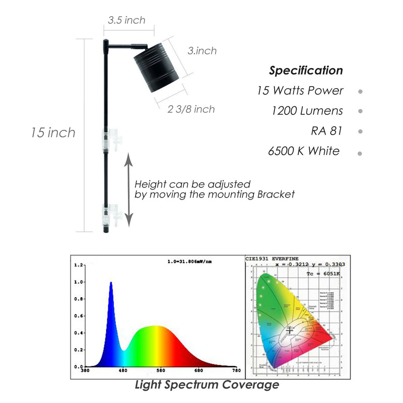Full Spectrum COB LED Spotlight with Arm - AquaticMotiv